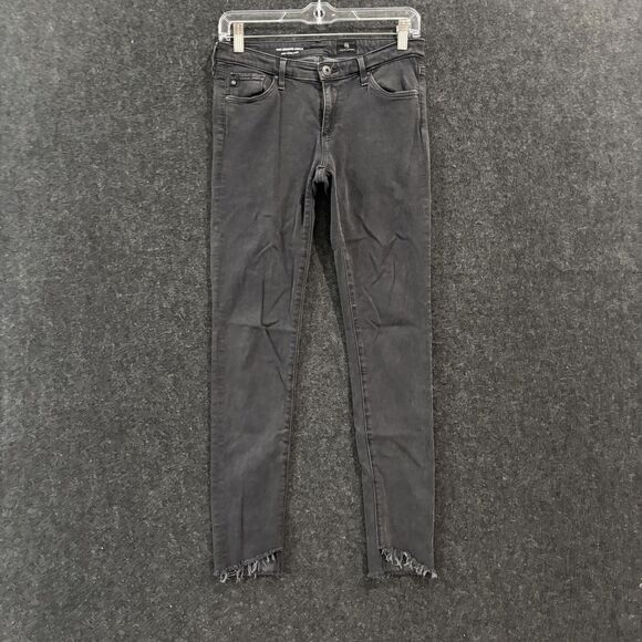 AG Adriano Goldschmied Jeans Womens 27 Black Legging Ankle Super Skinny Raw Hem - Picture 1 of 12